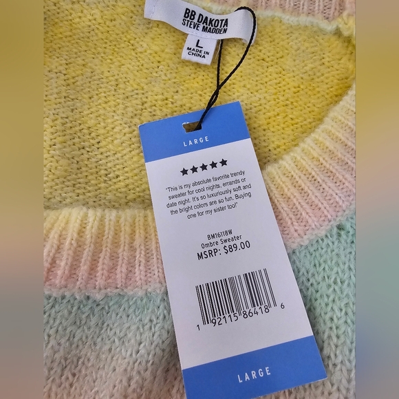 BB Dakota by Steve Madden Ladies' Ombre Wool Sweater, Yellow Ombre Large - Picture 7 of 11